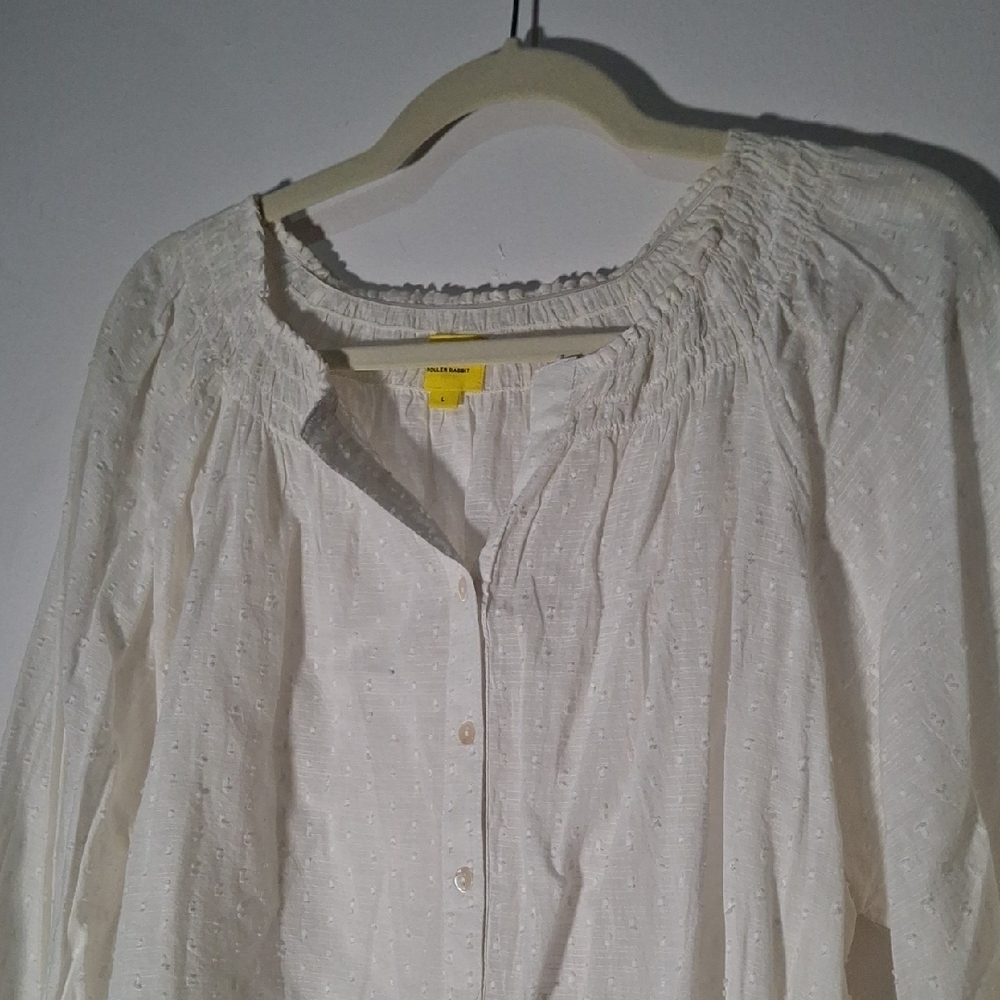 Roller Rabbit Cream Blouse S/M Oversized - Picture 1 of 3